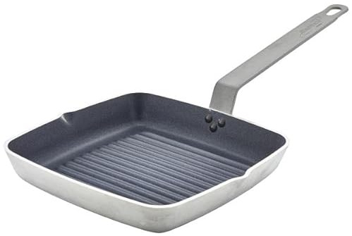 Genware Non Stick Teflon Aluminium Square Ribbed Skillet 24cm - Single of 1