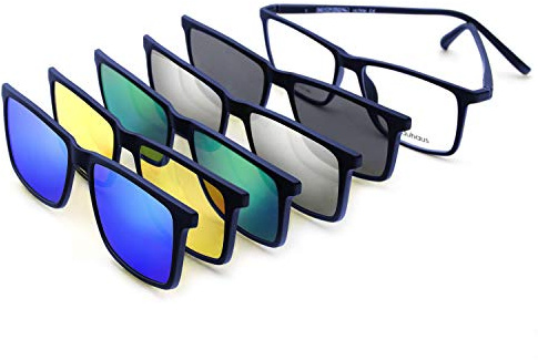 Bauhaus Magnetic Clip on Sunglasses Men & Women Polarized UV Retro Square Eyeglasses Fit Over Hiking, Fishing, Driving