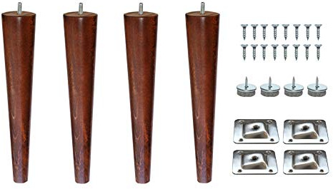 Wooden Tapered Cone Furniture Replacement Legs Raw State M8 Thread Angled Mounting Plates Protective Felt Pads Set of 4 Legs for Sofa Cabinet Footstool Chair Bed Ottoman (12'' = 30 CM, Walnut)