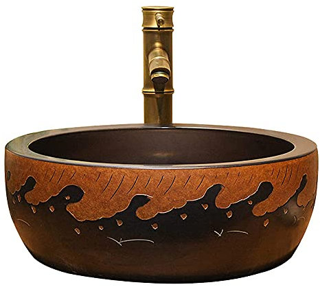 MNSSRN Ceramic Wash Basin, Vintage Hand-Painted Sink, No Overflow, Washbasin Cabinet, Washroom, Bathroom Sink (No Faucet)
