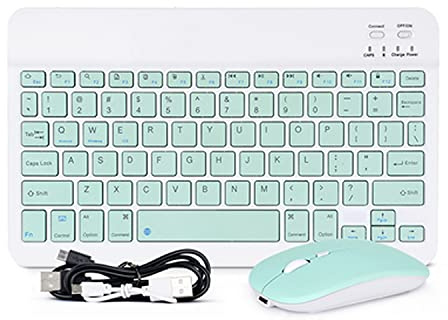 QYiD Tastiera e mouse Bluetooth ultra sottile, tastiera portatile compatta ricaricabile wireless per iPad, iPad Pro, iPhone, tablet Android ecc., compatibile con iOS, Android, Windows e Mac, verde