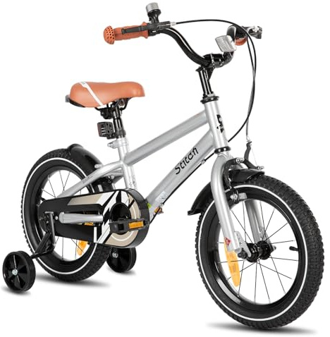 STITCH 16 tums barncykel för 3–5 åriga pojkar, 16 tums cykel med stödhjul för pojkar, silver