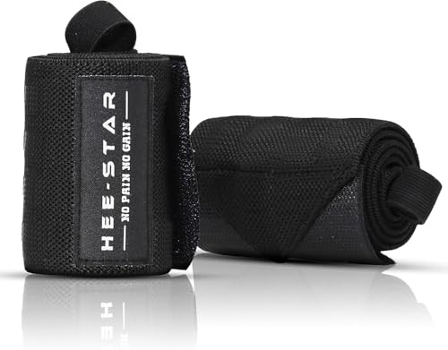 Hee-star Handgelenk Bandagen Fitness - Wrist Wraps for Gym, Crossfit, Bodybuilding, Powerlifting, Calisthenics - Handgelenkschoner für Kraftsport - 60 CM - Fitness Zubehör (Schwarz)