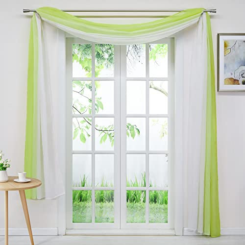 Delien Voile 1er Pack Gardinenschals Querbehang Transparente Gardine Freihanddeko Vorhang Einfarbige Farbverlauf Dekoschals Hängevorhang für Wohnzimmer Hochzeit Feier Party BxH 140x300cm,Grün
