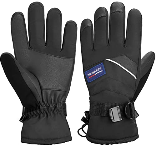 BRUBAKER Winterhandschuhe Wasserdicht und Winddicht - Herren und Damen Handschuhe für kalte Tage - Extra Warme Thermo Skihandschuhe für Ski Snowboard Winter und Schnee - Schwarz