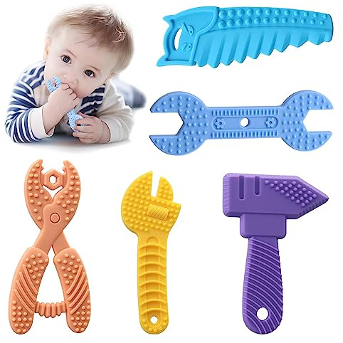 5PCS Baby Teething Toys, Silicone Sensory Chew Teether for Newborn Infant 0-6 9 12 18 Month ，Kids Travel Toys, BPA Free