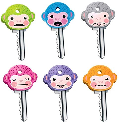 6 Pcs Key Caps Covers Cute Monkey Key Covers Fits Most Standard keys Made for Easy Identifying Door Keys,Random Color,Blue,Green,Purple Multicolor
