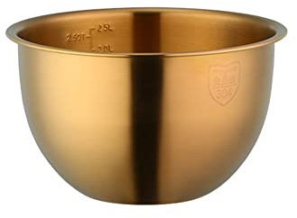 BISDARUN 18/10 Stainless Steel Mixing Bowls with Measurement Marks 2.5 Litres for Baking Salad Bowl Meal Prep Party Serving Bowls Matte Gold 1-Piece
