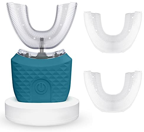 Brosse à Dents Ultrasonique Automatique 360°, Brosse à Dents Électrique, Instrument de Blanchiment des Dents à Froid, Étanche IPX7 avec 2 Têtes de Rechange (Armée Vert)
