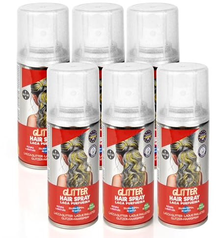 Pack 6 Laca de Pelo Color Plata Purpurina 100ml - Spray Colores para Cabello Rápida coloración, Lavable