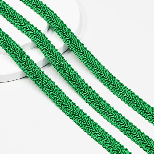 Gimp Braid Trim 12Yards 1.2cm/0.47in Green Fabric Decorative Webbing for All Kinds of Sewn Garments, Curtains,Lampshade, Sofa DIY Sewing and Crafting (Green)