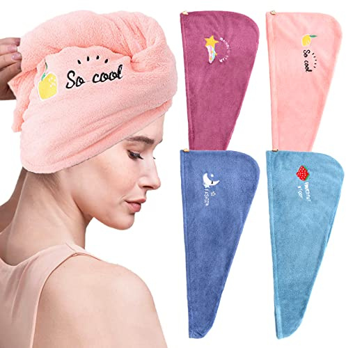 ZYNERY Cheveux, Serviette Sèche-Vite Bouton - 4 Couleurs Absorbantes, Bonnet Sèche-Cheveux