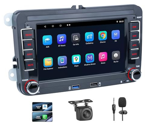 Radio de Coche de Doble DIN 2G + 32GB con inalámbrico Carplay Android Auto para VW Golf 5 6 Polo Passat,7 Pulgadas,Soporte Bluetooth Manos Libres/Mirror Link/GPS/WiFi/FM/App