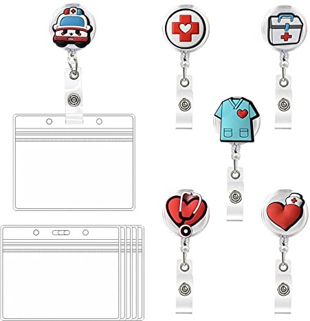 DINGFENG Ausweishalter Ausziehbar 6 Stück, Krankenschwester Badge Halter | Einziehbare Kartenhalter mit Clip, Retractable Reel Namensschild Halter Ausweishüllen Geschenk für Ärzte Pfleger Freiwillige