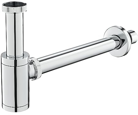 KEOKBON Universal- 1 1/4 Zoll x 32mm Siphon für Waschbecken & Waschtisch - Abflussgarnitur passgenau Röhrensiphon Syphon für Waschbecken und Waschtisch im Bad, langes Abflussrohr, Messing Chrom