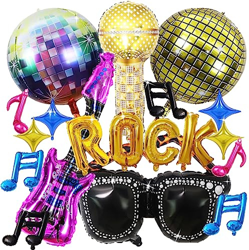 Shamoparty Disco Geburtstagsfeier Dekoration - Musik Folienballon für Geburtstag Party Dekorationen mitMusik Thema PartySupplies für Erwachsene und Kinder