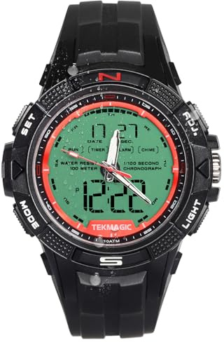 TEKMAGIC 10 ATM Wasserdicht Armbanduhr mit Digitaler und Analoger Anzeige, Wecker, Stoppuhr, Timer, Doppelzeit, Kalender, 12 und 24 Stunden Format Umschaltbar
