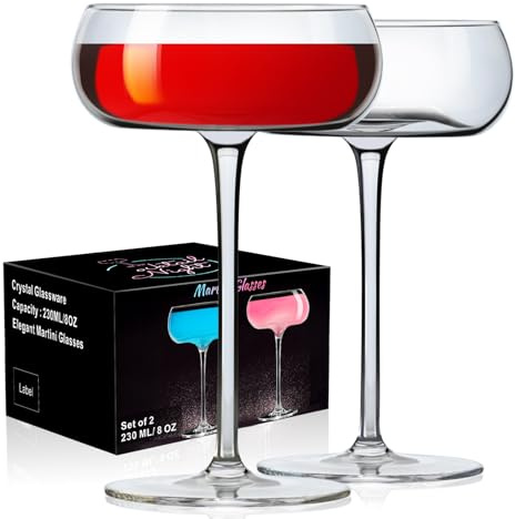 ParaCity 8 oz Martini Glasses, Coupe Glasses,240ml Hand Blown Premium Glasses, Perfect for Cocktails, Martinis, Margaritas, Parties, Catering Boxes and Gifts (2)