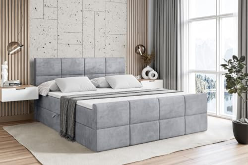 ALTDECOR Boxspringbett mit Matratze und Lattenrost, Boxbett, Topper, Fußteil, Polsterbett mit Bettkasten, Bett mit Stauraum H4-Matratze, Springboxbett - ARDENI-Z - 180x200 - Grau Monolith 84