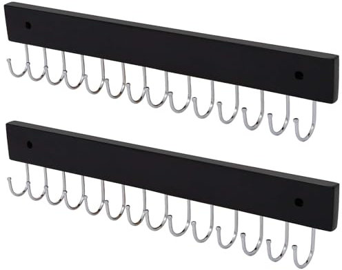 SCUNDA Soporte para collar montado en la pared, soporte de collar de estilo clásico, organizador de joyas de pared sin enredos con 28 ganchos (2 paquetes, negro)