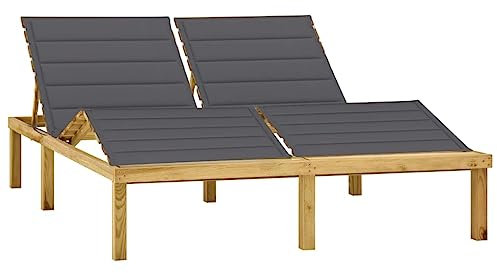 Doppelter Loungesessel mit grünen Kissen aus imprägniertem Kiefernholz – 200 x 138 x 77 cm – Loungesessel – Loungesessel – Campingstuhl – Entspannungssessel – Gartenstuhl – Schaukelstuhl