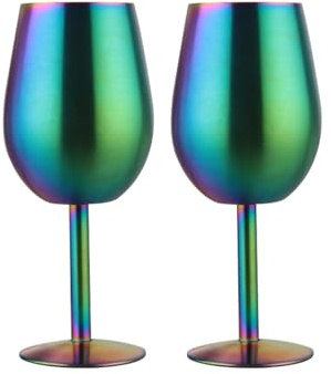 Dermonem Set of 2 Stainless Steel Wine Glass Multicoloured Rainbow Colour Drinking Glass Cups for Water, Insulated, Shatterproof, Unbreakable Drinkware, Iridescent Glassware Gift Set