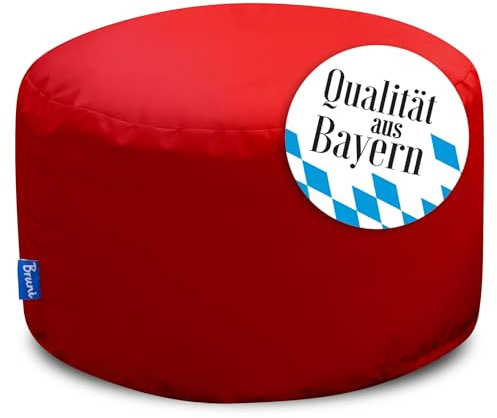 Bruni Pouf Sittpall L i rött – rund sittpuff, inomhus och utomhus som fotpall, yogasittkudde, meditationskudde, tillverkad i Tyskland