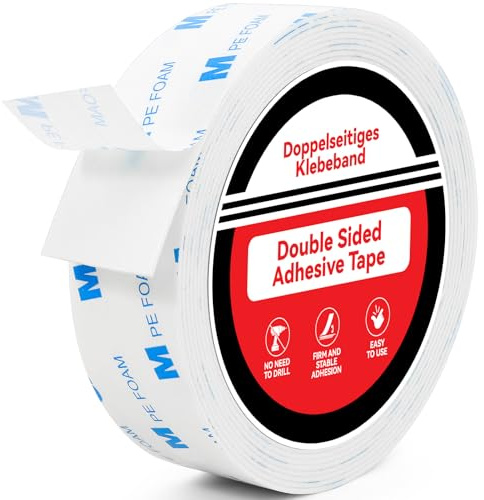 Double Sided Tape Heavy Duty, 30mm × 3m Double Sided Mounting Tape, 1600T PE - Extra Strong Sticky Foam Tape, Waterproof Mounting Adhesive Tape for LED Strip Lights, Home, Office & School Decor