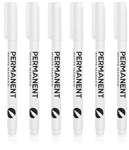 UYGTHI 6 Pack White Permanent Marker Pens – Fine 1mm White Pen for Black Paper, Fabric, Metal, Wood, Glass, Plastic, Tyres – Quick Dry, Waterproof & Fade-Resistant Marker Pen