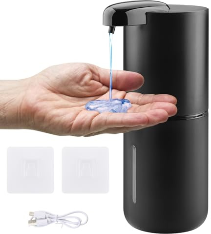 Foydream Dispenser Sapone Automatico, 380 ML Liquido Dispenser Sapone Bagno con Sensore Ricarica USB Regolabile Livello 4 per Bagni e Cucine Hotel Nero