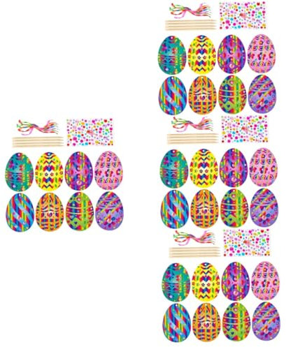KOMBIUDA 4sätze Ostern Kratzpapier Eier Dekoration Für Mädchen Bastelset Für Ostern Kunsthandwerk Farbige Kratzbilder Für Kinderpartys Und