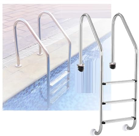 Swimming Pool Ladder, Pool Stairs with Curved Armrest,2/3 Steps Pool Pedals Step for Water Park Fish Pond Ground Pools(Drilling,3-Steps1.2mm)