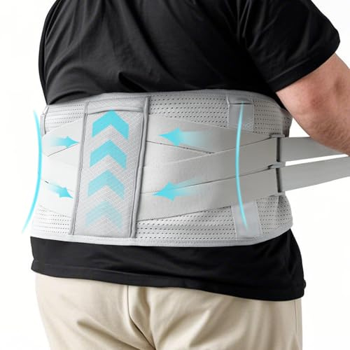 King Mills Plus Size Back Brace for Lower Back Pain, Breathable Obese Belly Support for Sciatica, Back Pain, Scoliosis, Two Sets of Support Bars. Lightweight. (Belly: 52 - 60)