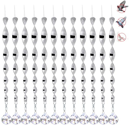 Gxlaihly 24 Pièces Réfléchissant en Spirale + Boule de Cristal Répulsifs Oiseaux Reflechissants, Répulsifs Oiseaux Reflechissants, Répulsif Oiseaux, pour Ferme Jardin (A-Pôle)