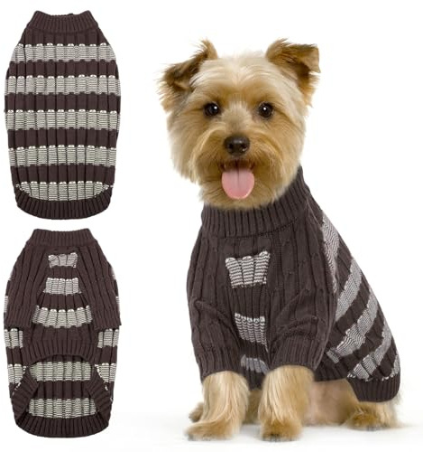Hjumarayan Pull Chihuahua, Pull Over Chien d’Hiver Chaud et Stylé Sweat avec Trou pour Harnais, Confortable Extensible Pull-Overs pour Chien Petite Taille Yorkshire, Marron S
