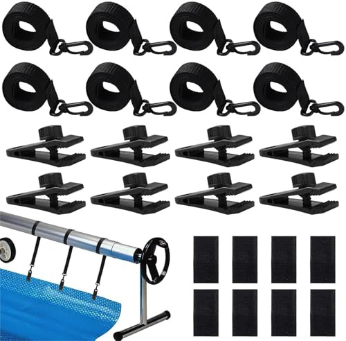 Juego de 8 enrolladores para piscina, cintas de fijación y grapas, bandas de sujeción, láminas de piscina, enrolladores para láminas solares, bandas de sujeción, bandas de fijación para piscina