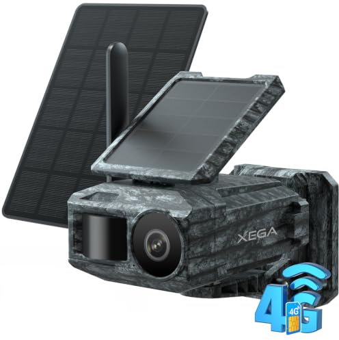 Xega 4G Cellular Trail Camera with SIM Card & Dual Solar Panel No-Glow Night Vision Hunting Camera Wireless Outdoor LTE Security Camera Motion Detection Instant Alerts Only Support Built-in SIM Card