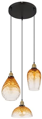 GLOBO Hängelampe Wohnzimmer Glas Hängeleuchte Pendelleuchte Esszimmer Amber 15786-3H1
