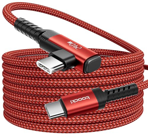 toocki Câble USB C vers USB C Coudé 2M 240W, Rapide Angle Droit, Rouge | PD3.1 Charge Rapide, 90 Degrés Type-C, Tressé Nylon pour iPhone 17/16/15Pro Max/MacBook/iPad/Galaxy S25, Idéal Bureau/Voyage