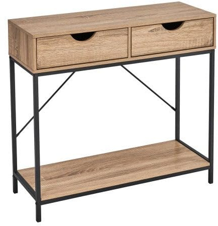 Consola recibidor Urban 2 cajones de metal negro y madera roble 80x30x75 cm