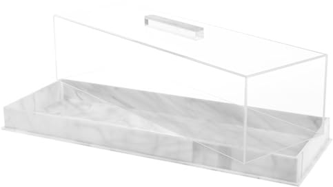 Rectangular Serving Tray With Lid Grey Marbleized Grain Cake Stand, Acrylic Holder Dessert Holder Tray, Rectangle Pastry Display Case, Elegant Marble Dessert Box(White)