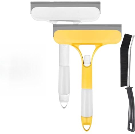 3-in-1 window and shower squeegee with spray bottle, sponge, and scraper, suitable for shower doors, car windows, rearview mirrors, streak-free cleaning, 2-piece set with crevice brush