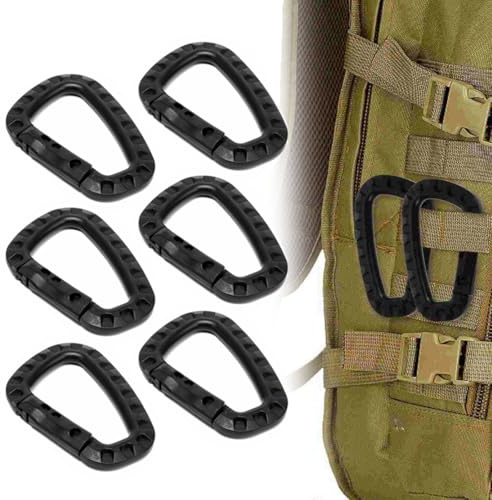 6 Stück Karabiner zum Klettern schwarz Kunststoff Größe (8,4 cm x 5,5 cm) für Outdoor-Aktivitäten wie Camping
