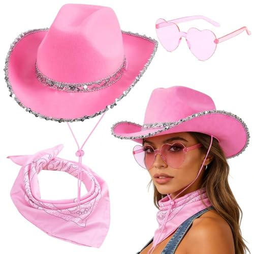 FCXVXCL Cowgirl Hut Western Cowboyhut Zubehör Set | Accessoires mit Sonnenbrille und Kopftuch für Kostümpartys Maskeraden Mottoparty