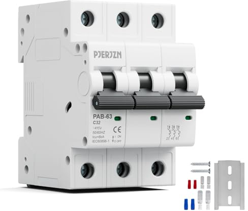 PJERJZN 3-Poliger Sicherungsautomat 32A, 415VAC Leitungsschutzschalter für Elektrische Anlagen, Haushaltsgeräte und Gewerbliche Einrichtungen