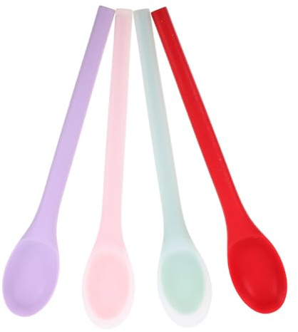 POPETPOP 4 pièces Cuillères Silicone pour Cuisine Cuillères Multifonctions Antiadhésives pour Mélange Service et Soupe Poignée Antidérapante Résistantes Chaleur Rouge Rose et Réutilisable