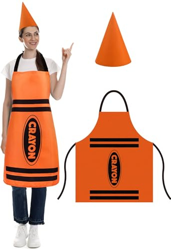 Disfraz de Crayón con Sombrero en Punta,Delantal de Lápices de Colores,Gorro Cónico de Enanos Divertidos,Disfraz Crayón para Adultos,Accesorios Disfraces para Fiestas Temáticas,Carnaval (Naranja)