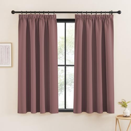 KGORGE Verdunklungsvorhänge Kurz Vorhang Blickdicht mit Kräuselband | Altrosa,2er Set,160 x 140 cm(HxB),Thermovorhang Hitzeschutz,Verdunkelung,Sonnenschutz,für Schafzimmer/Küche