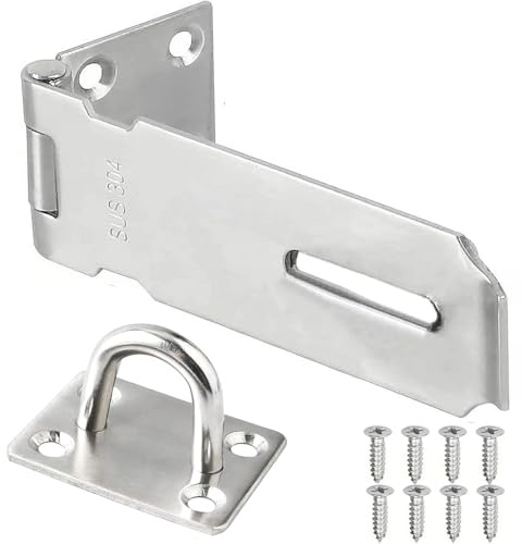 ZiYuya Shed Lock Latch Hasp and Staple Door Hasp Latch Gate Lock Padlock | Heavy Duty Shed Hasp Door Latch Clasp Catch with Screw for Doors Window Cabinet Cupboard Cage Gate Shed Silver 3 Inch