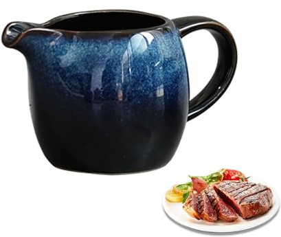 Salsera de porcelana, jarra de cerámica con asa, dispensador de salsa, recipiente for salsa, aderezo for ensaladas, crema y caldo.(Blue)